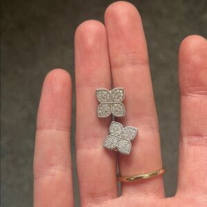 Sterling Silver Pavé Floral Stud Earrings - Silver